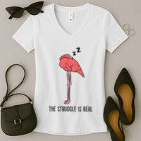 Tired Flamingo Lazy Flamingo The Struggle Is Real Women's V-Neck T-Shirt