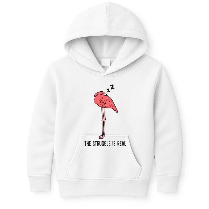Tired Flamingo Lazy Flamingo The Struggle Is Real Kids Hoodie