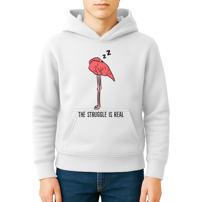 Tired Flamingo Lazy Flamingo The Struggle Is Real Kids Hoodie