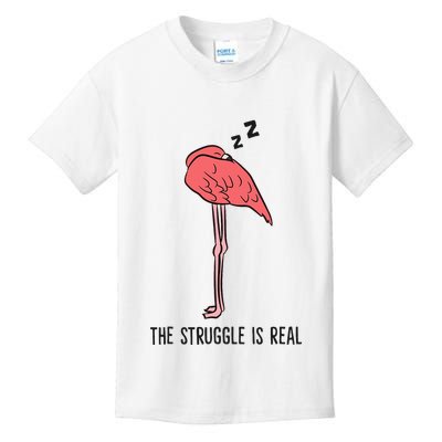 Tired Flamingo Lazy Flamingo The Struggle Is Real Kids T-Shirt