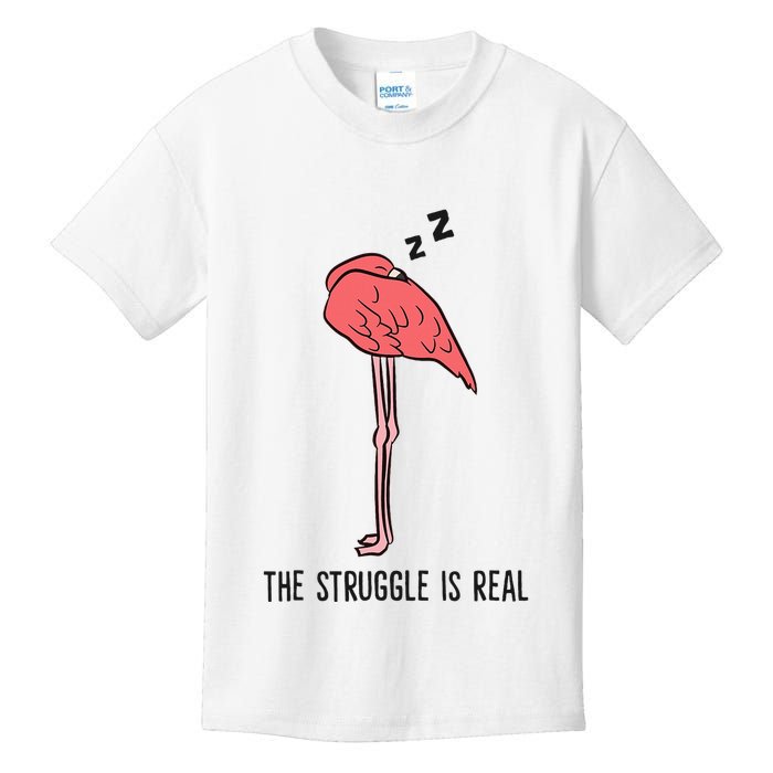 Tired Flamingo Lazy Flamingo The Struggle Is Real Kids T-Shirt