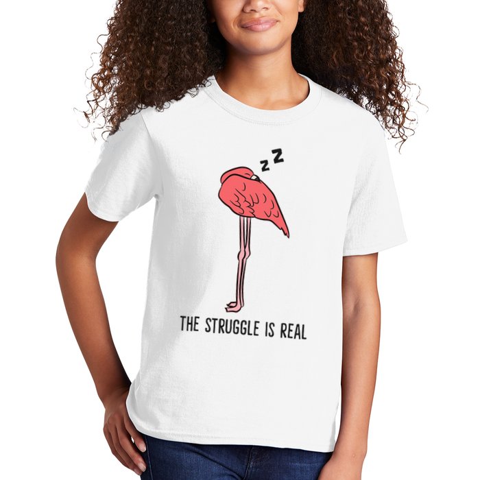 Tired Flamingo Lazy Flamingo The Struggle Is Real Kids T-Shirt