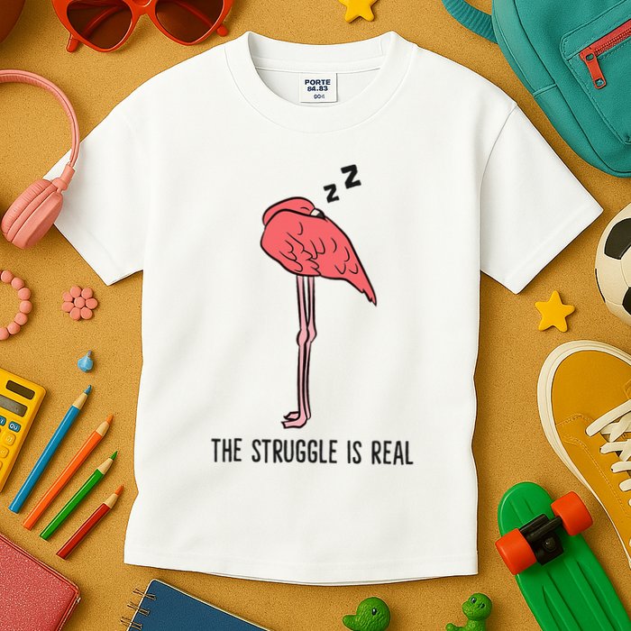 Tired Flamingo Lazy Flamingo The Struggle Is Real Kids T-Shirt