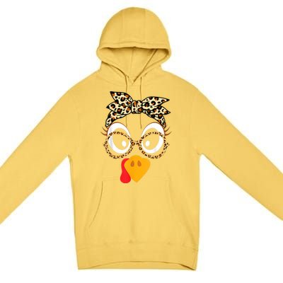 Turkey Face Leopard Headband Glasses Thanksgiving Women Girl Premium Pullover Hoodie