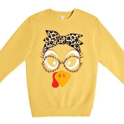 Turkey Face Leopard Headband Glasses Thanksgiving Women Girl Premium Crewneck Sweatshirt