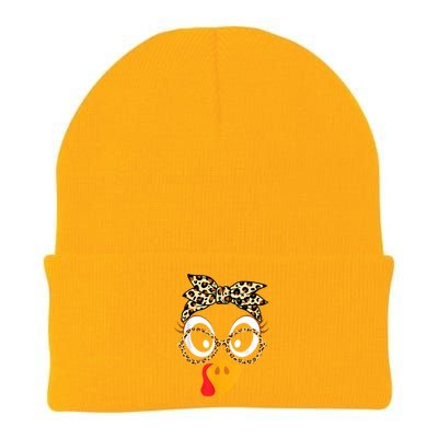 Turkey Face Leopard Headband Glasses Thanksgiving Women Girl Knit Cap Winter Beanie