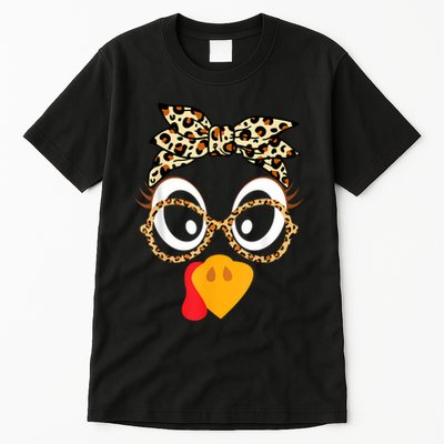 Turkey Face Leopard Headband Glasses Thanksgiving Women Girl Tall T-Shirt
