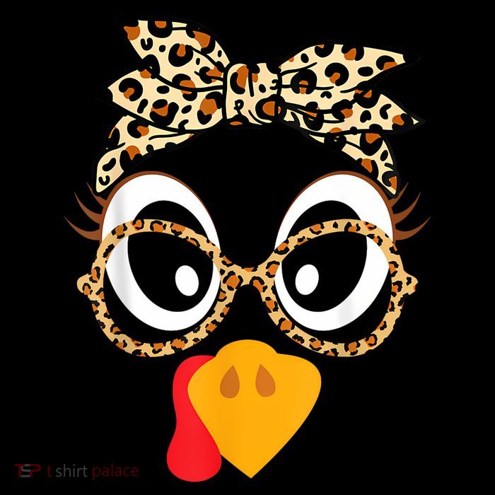 Turkey Face Leopard Headband Glasses Thanksgiving Women Girl Premium T-Shirt