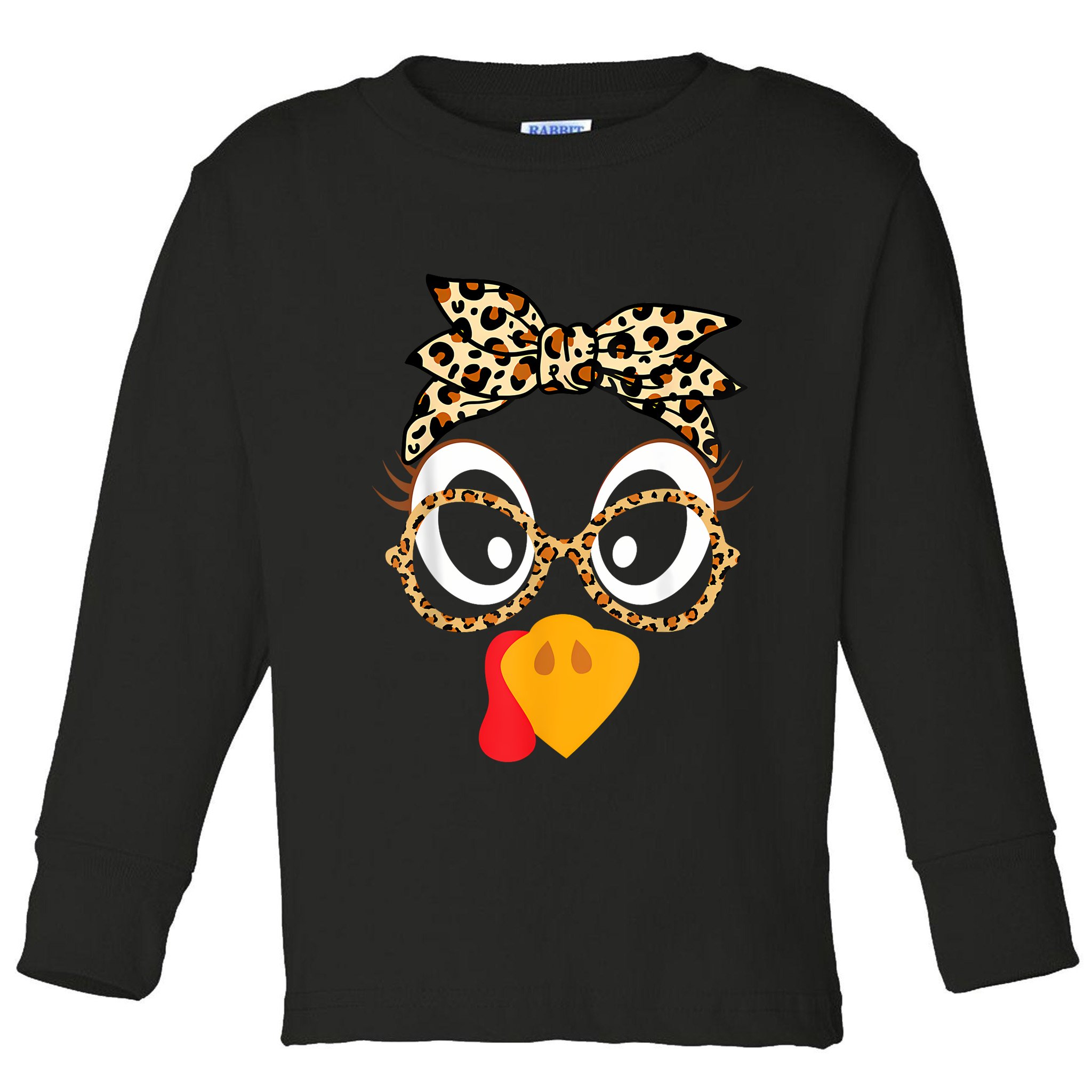 Turkey Face Leopard Headband Glasses Thanksgiving Women Girl Toddler Long Sleeve Shirt
