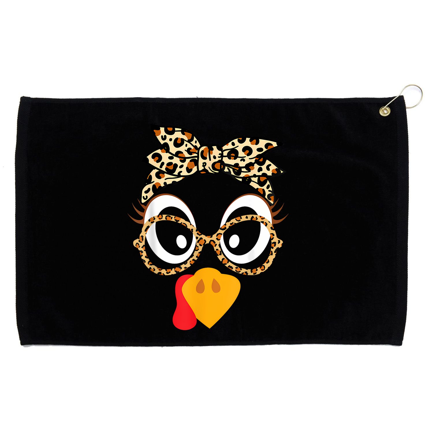 Turkey Face Leopard Headband Glasses Thanksgiving Women Girl Grommeted Golf Towel
