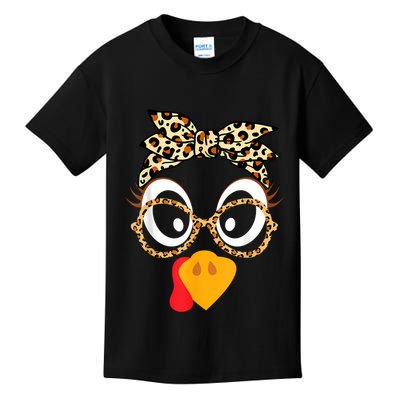 Turkey Face Leopard Headband Glasses Thanksgiving Women Girl Kids T-Shirt