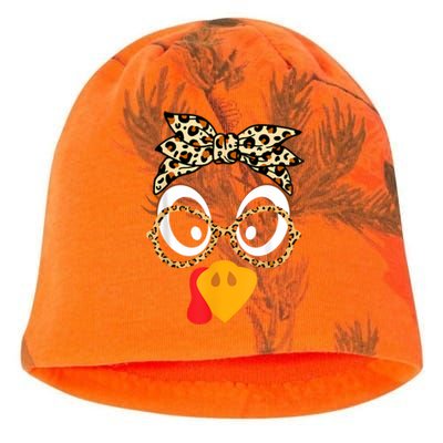 Turkey Face Leopard Headband Glasses Thanksgiving Women Girl Kati - Camo Knit Beanie