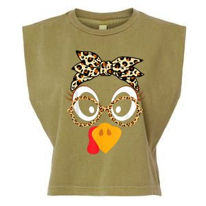 Turkey Face Leopard Headband Glasses Thanksgiving Women Girl Garment-Dyed Women's Muscle Tee