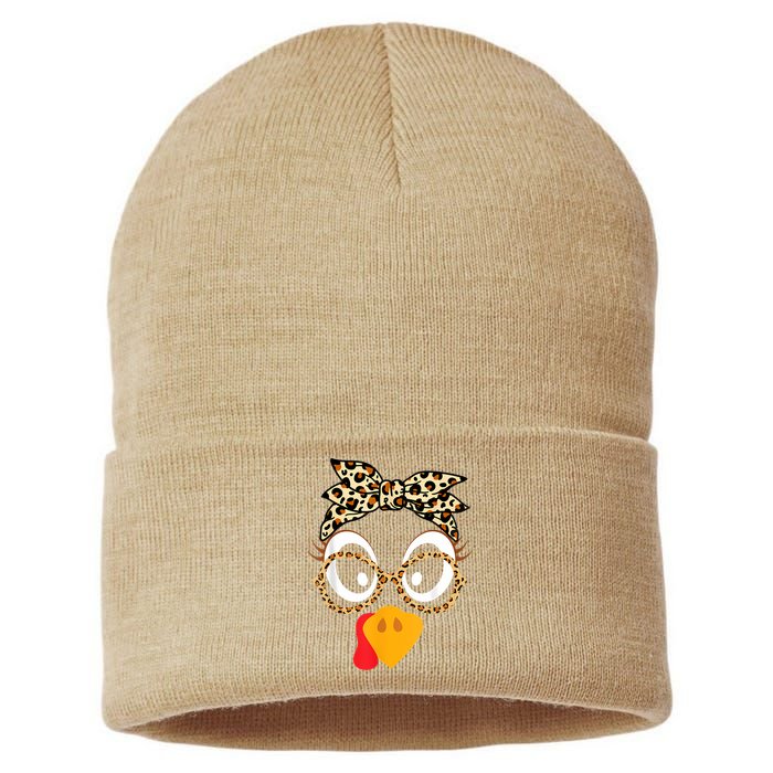 Turkey Face Leopard Headband Glasses Thanksgiving Women Girl Sustainable Knit Beanie