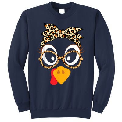 Turkey Face Leopard Headband Glasses Thanksgiving Women Girl Sweatshirt