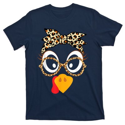 Turkey Face Leopard Headband Glasses Thanksgiving Women Girl T-Shirt