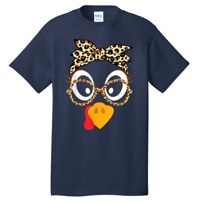 Turkey Face Leopard Headband Glasses Thanksgiving Women Girl Tall T-Shirt