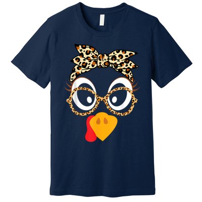 Turkey Face Leopard Headband Glasses Thanksgiving Women Girl Premium T-Shirt