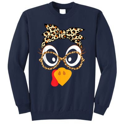 Turkey Face Leopard Headband Glasses Thanksgiving Women Girl Tall Sweatshirt