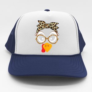 Turkey Face Leopard Headband Glasses Thanksgiving Women Girl Trucker Hat