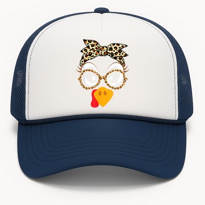 Turkey Face Leopard Headband Glasses Thanksgiving Women Girl Trucker Hat