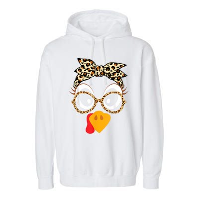 Turkey Face Leopard Headband Glasses Thanksgiving Women Girl Garment-Dyed Fleece Hoodie