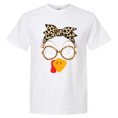 Turkey Face Leopard Headband Glasses Thanksgiving Women Girl Garment-Dyed Heavyweight T-Shirt