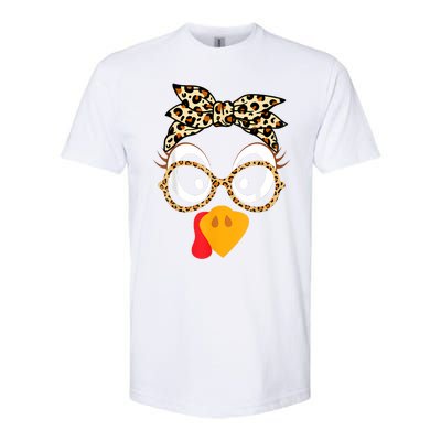 Turkey Face Leopard Headband Glasses Thanksgiving Women Girl Softstyle® CVC T-Shirt