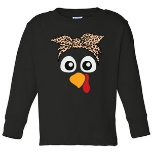 Turkey Face Leopard Headband Thanksgiving Pilgrim Toddler Long Sleeve Shirt