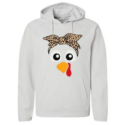 Turkey Face Leopard Headband Thanksgiving Pilgrim Performance Fleece Hoodie