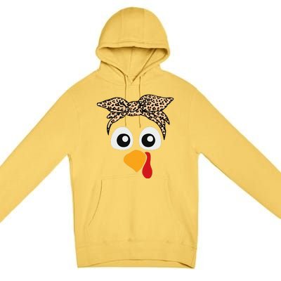 Turkey Face Leopard Headband Thanksgiving Pilgrim Premium Pullover Hoodie