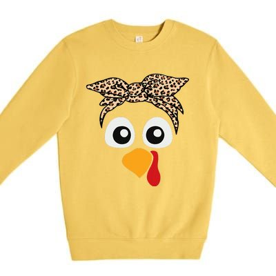 Turkey Face Leopard Headband Thanksgiving Pilgrim Premium Crewneck Sweatshirt