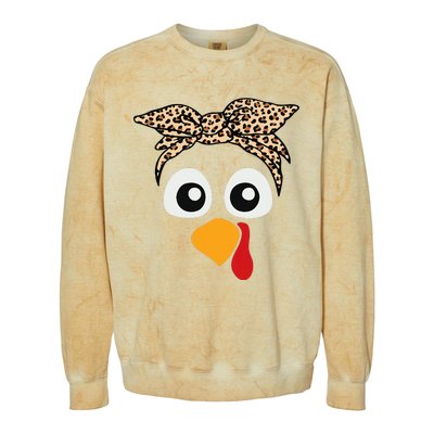 Turkey Face Leopard Headband Thanksgiving Pilgrim Colorblast Crewneck Sweatshirt