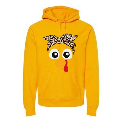 Turkey Face Leopard Headband Thanksgiving Pilgrim Premium Hoodie