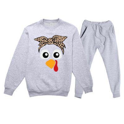 Turkey Face Leopard Headband Thanksgiving Pilgrim Premium Crewneck Sweatsuit Set