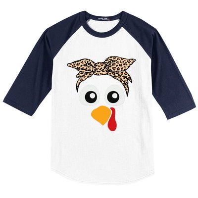 Turkey Face Leopard Headband Thanksgiving Pilgrim Baseball Sleeve Shirt