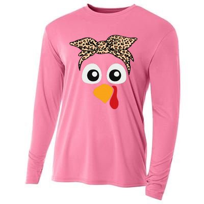 Turkey Face Leopard Headband Thanksgiving Pilgrim Cooling Performance Long Sleeve Crew