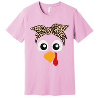 Turkey Face Leopard Headband Thanksgiving Pilgrim Premium T-Shirt