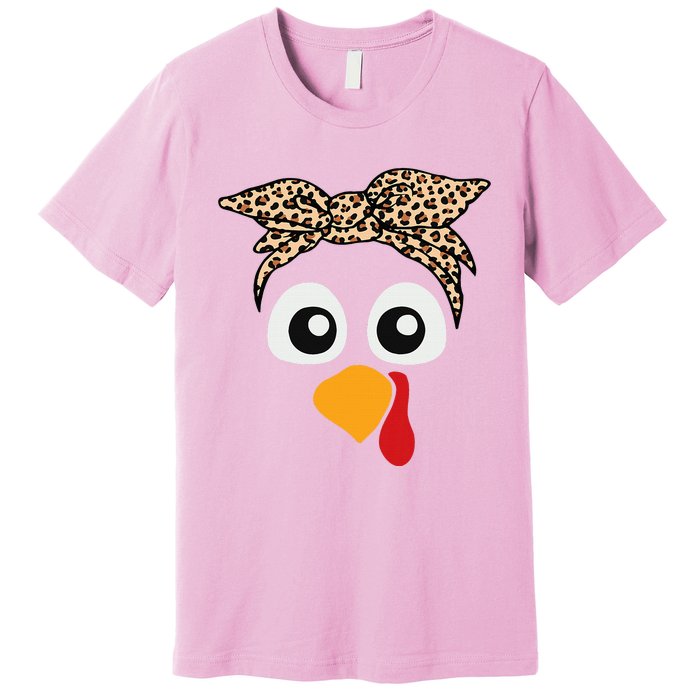 Turkey Face Leopard Headband Thanksgiving Pilgrim Premium T-Shirt