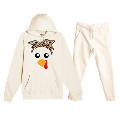 Turkey Face Leopard Headband Thanksgiving Pilgrim Premium Hooded Sweatsuit Set