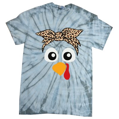 Turkey Face Leopard Headband Thanksgiving Pilgrim Tie-Dye T-Shirt