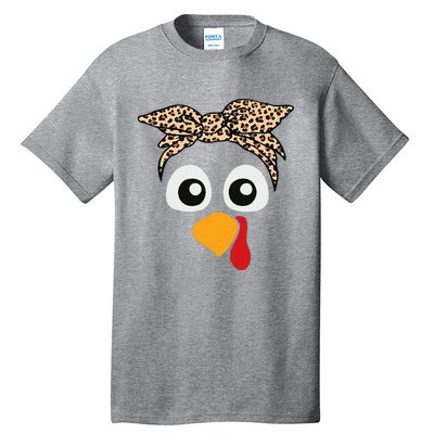 Turkey Face Leopard Headband Thanksgiving Pilgrim Tall T-Shirt