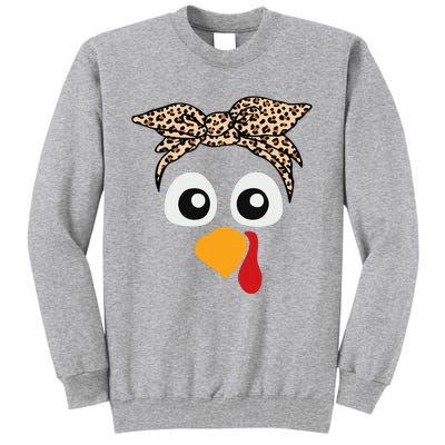 Turkey Face Leopard Headband Thanksgiving Pilgrim Tall Sweatshirt