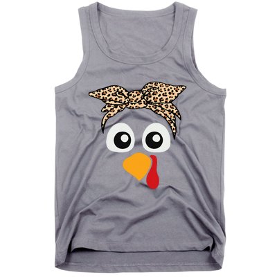 Turkey Face Leopard Headband Thanksgiving Pilgrim Tank Top