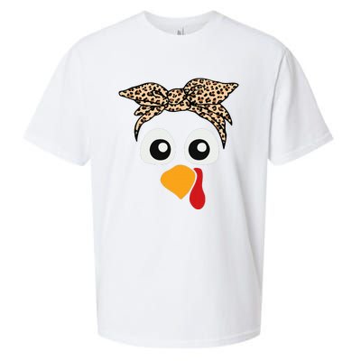 Turkey Face Leopard Headband Thanksgiving Pilgrim Sueded Cloud Jersey T-Shirt