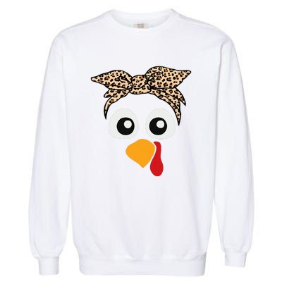 Turkey Face Leopard Headband Thanksgiving Pilgrim Garment-Dyed Sweatshirt