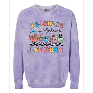 Teaching Future Leaders Back To School Kindergarten Teacher Groovy Colorblast Crewneck Sweatshirt