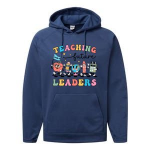 Teaching Future Leaders Back To School Kindergarten Teacher Groovy Performance Fleece Hoodie