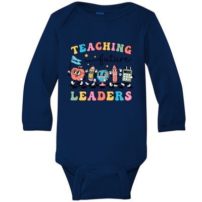 Teaching Future Leaders Back To School Kindergarten Teacher Groovy Baby Long Sleeve Bodysuit