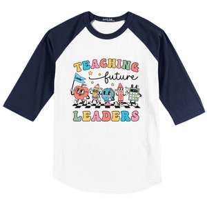 Teaching Future Leaders Back To School Kindergarten Teacher Groovy Baseball Sleeve Shirt